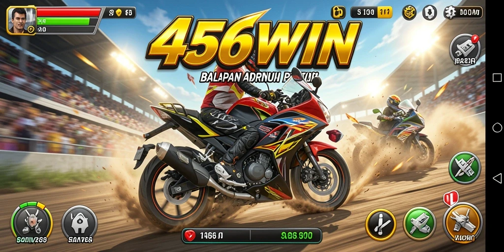 Screenshot utama 456WIN dengan aksi balapan motor yang mendebarkan.