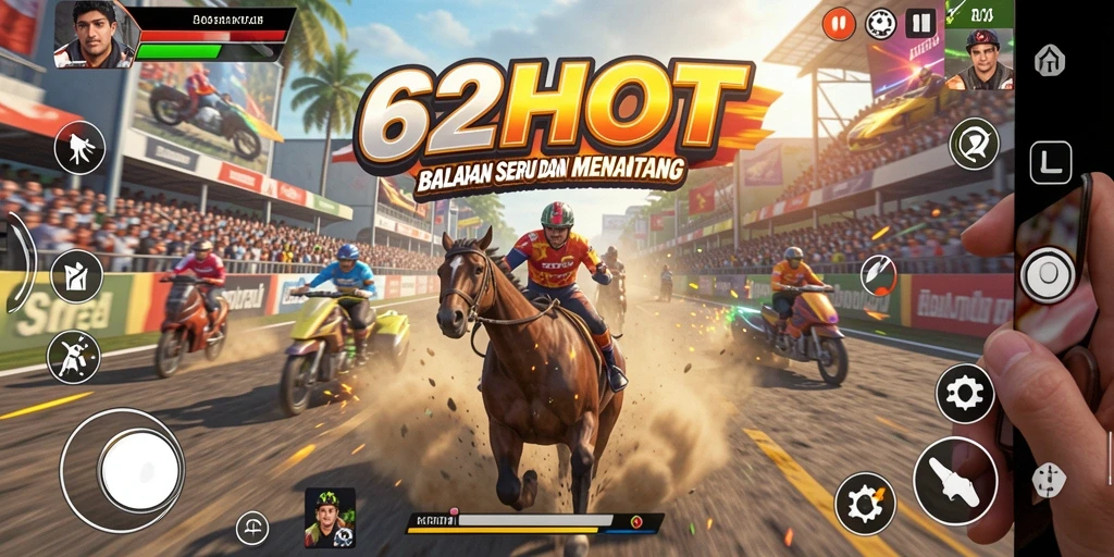 Gameplay balapan seru di 62HOT dengan mobil yang kencang.