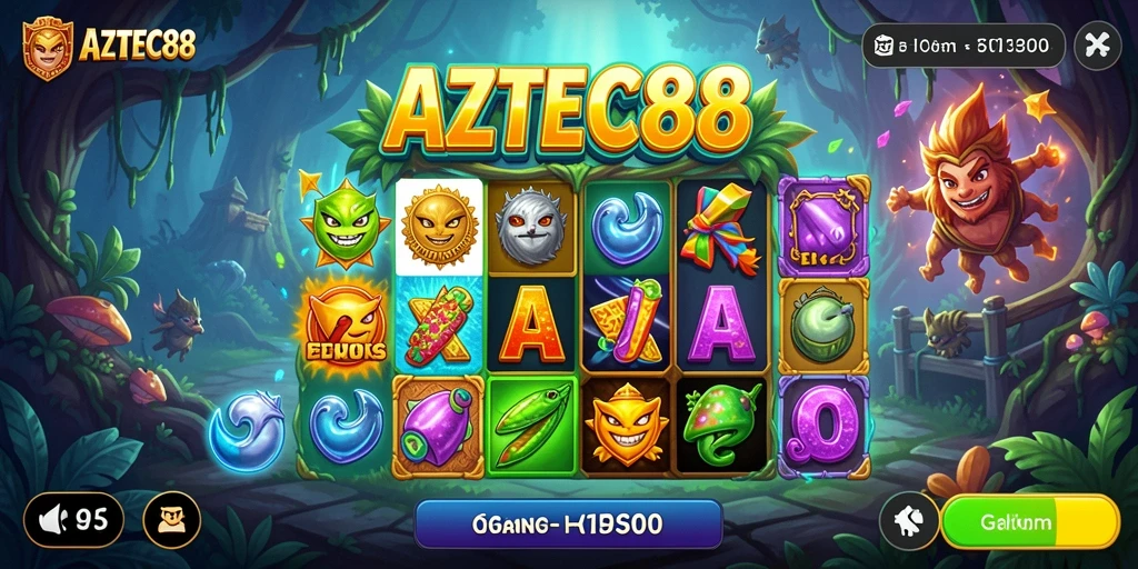 Tampilan gameplay AZTEC88 yang menegangkan dengan simbol Aztec.