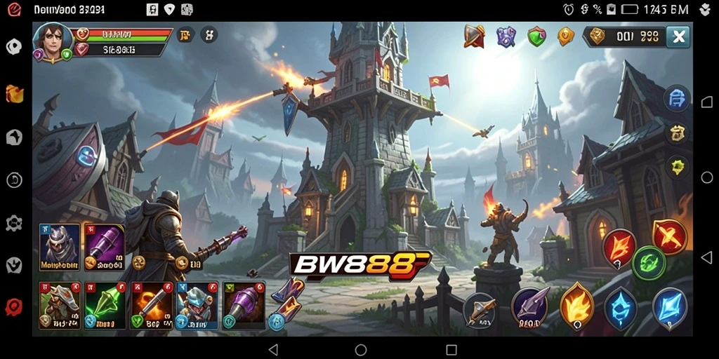 Screenshot gameplay BW888 menampilkan menara yang siap bertahan dari serangan musuh.