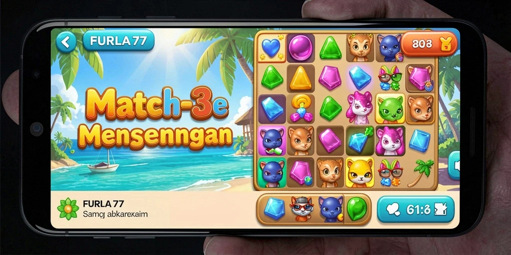Screenshot gameplay FURLA77 menampilkan aksi seru dalam permainan Match-3.