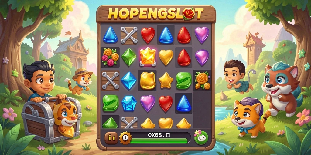 Tampilan gameplay HOPENGSLOT yang penuh warna dan seru.
