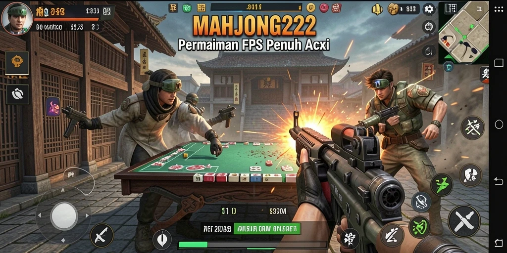 Tangkapan layar utama MAHJONG222 menampilkan aksi intens di dalam game FPS.
