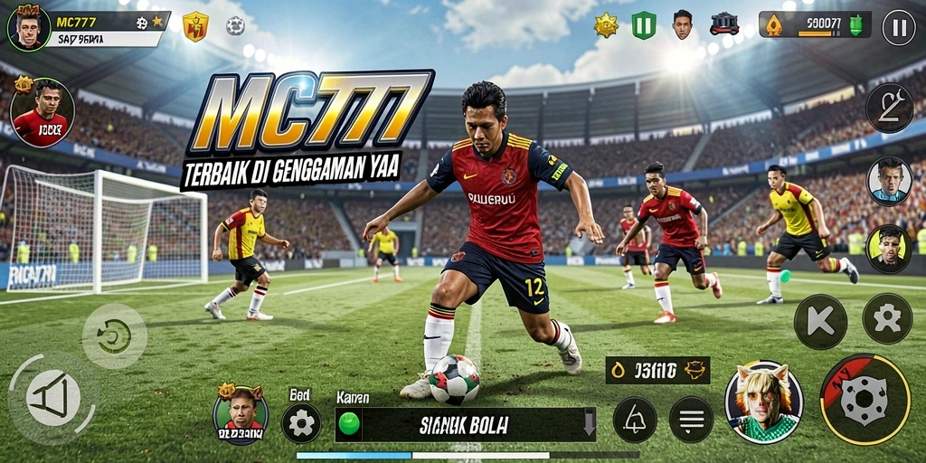 Gameplay seru dalam MC777 menampilkan pertandingan sepak bola langsung.