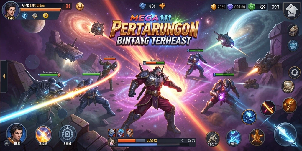 Screenshot gameplay MEGA111 menunjukkan aksi pertarungan yang seru.