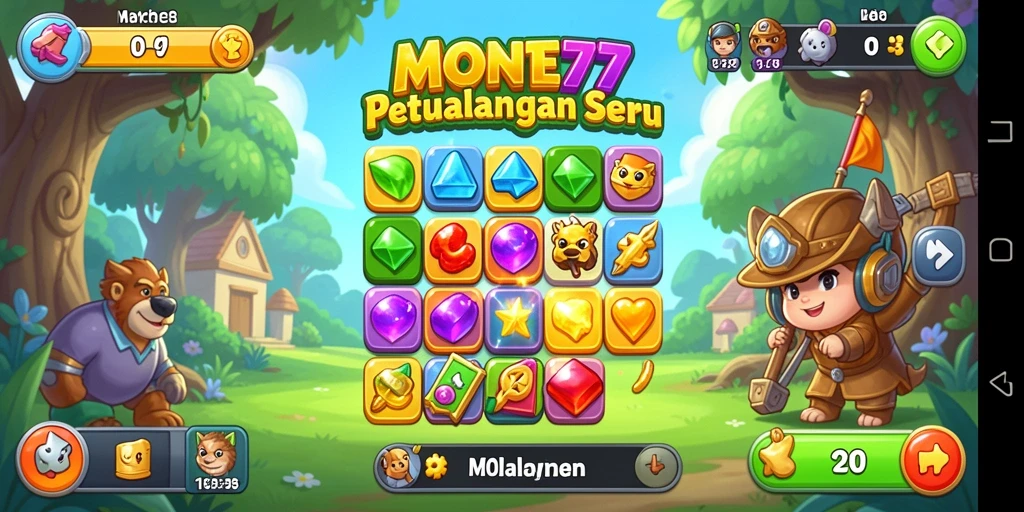 Screenshot gameplay MONTE77 yang menunjukkan kombinasi item Match-3.