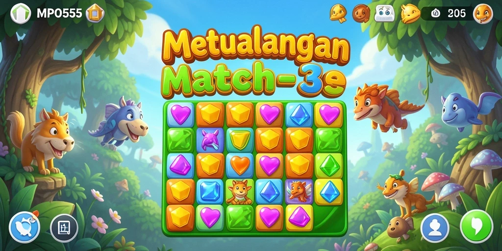 Tampilan gameplay seru dari MPO555 saat mencocokkan permata.