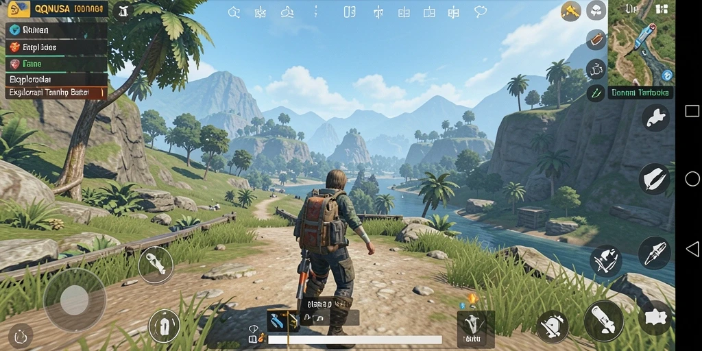 Tangkapan layar gameplay QQNUSA menampilkan eksplorasi dunia yang luas.