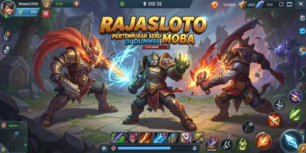 Tampilan seru dari pertarungan dalam RAJASLOTO di arena MOBA.