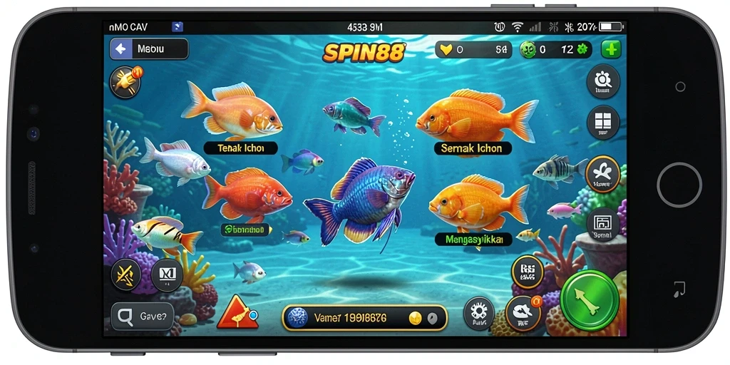 Gameplay seru SPIN88 dengan berbagai jenis ikan dan senjata.