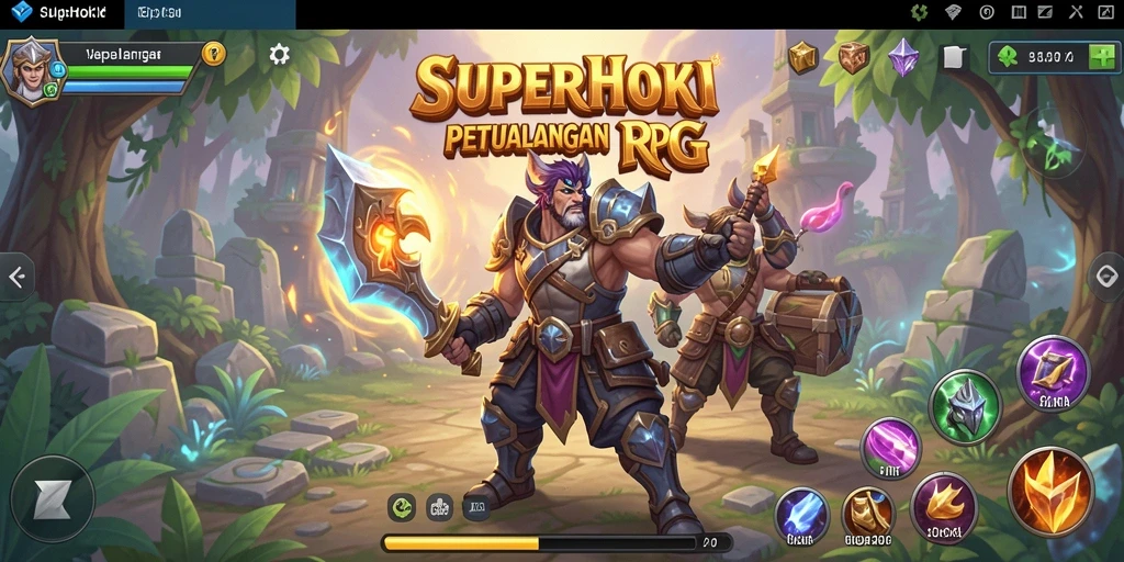 Tangkapan layar SUPERHOKI menampilkan pertarungan epik di dunia fantasi.